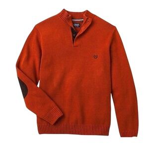 NWT Chaps Textured Mock Neck Henley Sweater W/Elbow Patches, Dark Orange, Large
